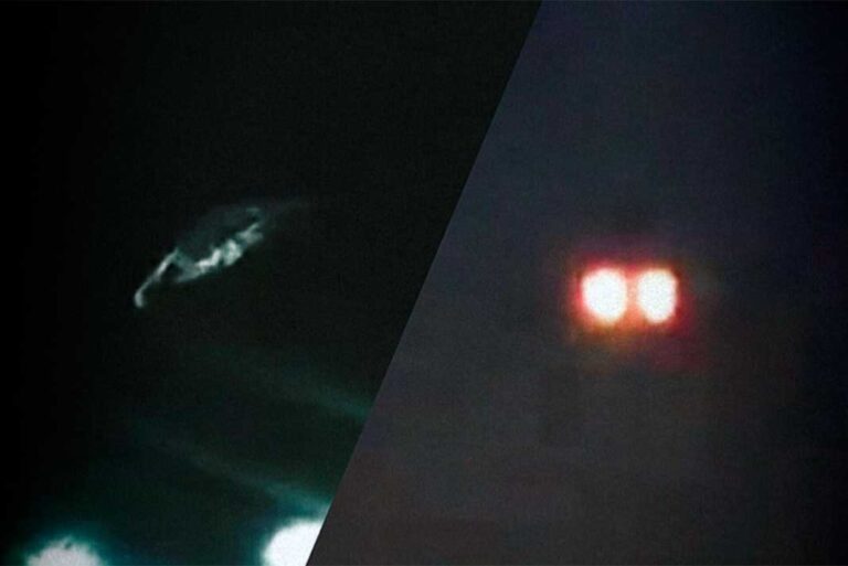 Enorme ovni con forma de bumerán, orbes rojizos con varios testigos, criatura sobrevolando un río y una esfera veloz grabada por un avión militar!